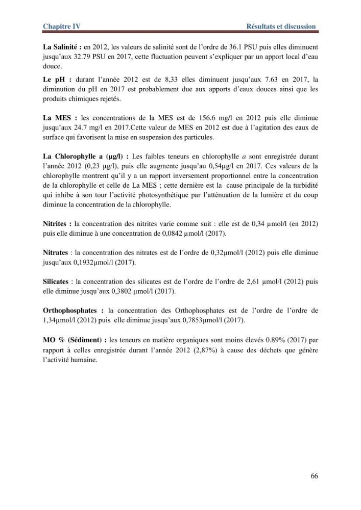 Les paramètres physico-chimiques de l\'eau de mer et de sédiment de la plage ouest de Sidi-Fredj