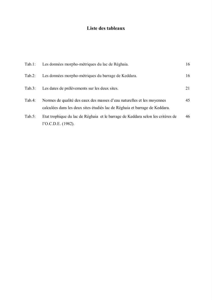 Etude comparative des peuplements phytoplanctoniques indicateurs de la qualité des eaux dans deux systèmes lacustres « le lac du barrage de Keddara(Boumerdes) et le lac de Réghaia(Alger) »