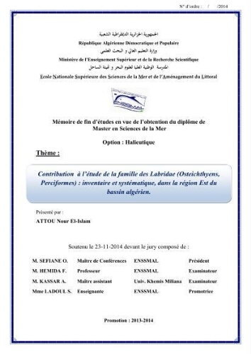 Contribution à l'étude de la famille des labridae ( Osteichthyens, Perciformes): Contribution à l'étude de la famille des labridae ( Osteichthyens, Perciformes):