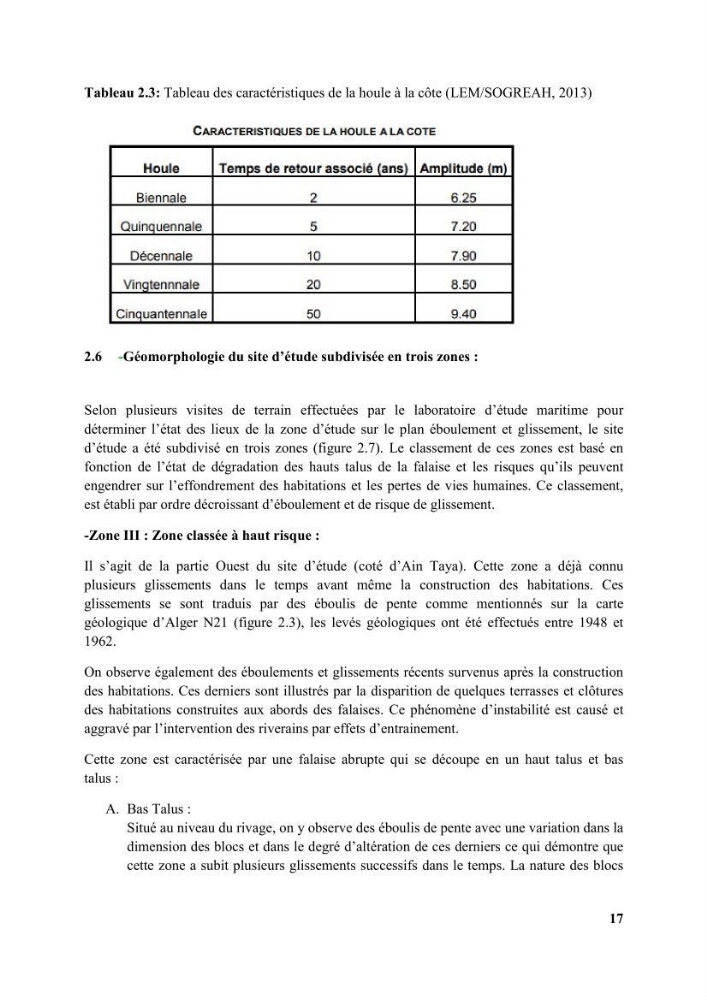 Etude d’impact des brise lames de la commune d’Ain Taya sur les points: érosion/accumulation et qualité des eaux de baignade