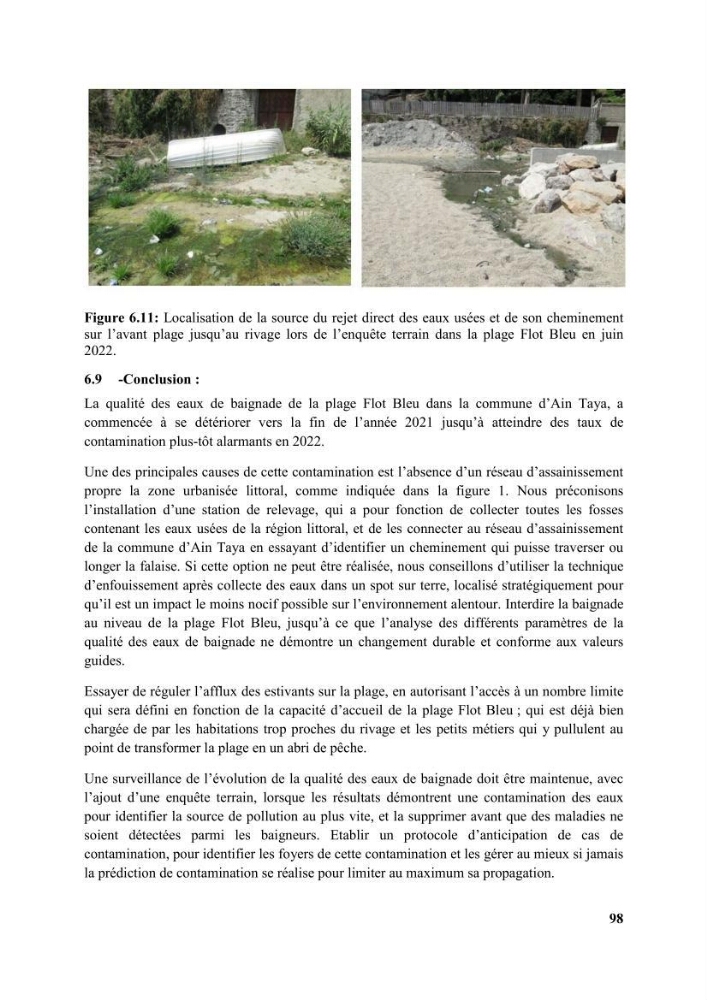 Etude d’impact des brise lames de la commune d’Ain Taya sur les points: érosion/accumulation et qualité des eaux de baignade