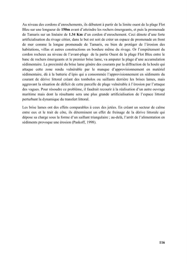 Etude d’impact des brise lames de la commune d’Ain Taya sur les points: érosion/accumulation et qualité des eaux de baignade