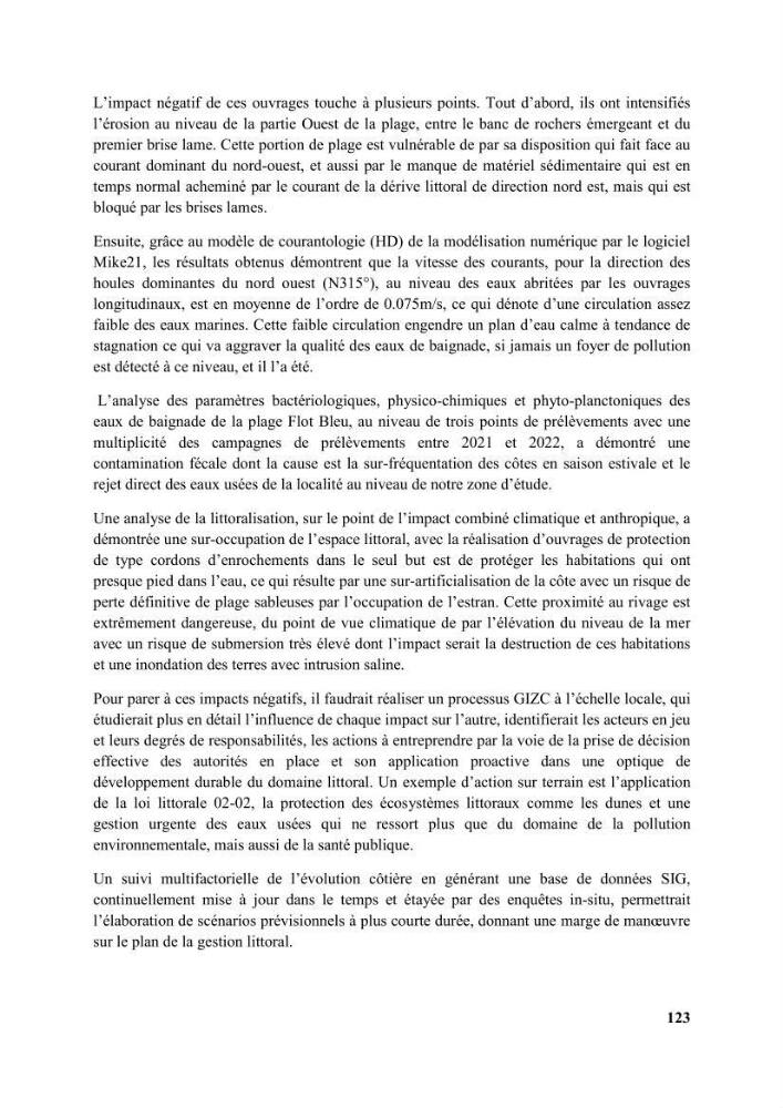 Etude d’impact des brise lames de la commune d’Ain Taya sur les points: érosion/accumulation et qualité des eaux de baignade