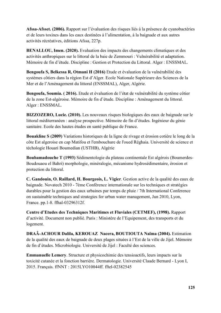 Etude d’impact des brise lames de la commune d’Ain Taya sur les points: érosion/accumulation et qualité des eaux de baignade