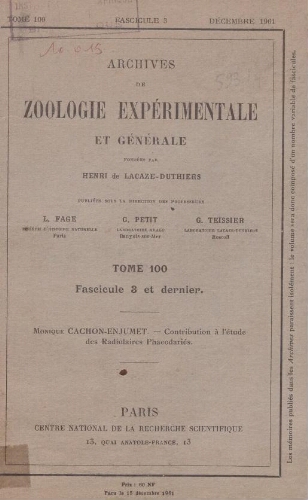 Archives de zoologie expérimentale et générale Archives de zoologie expérimentale et générale