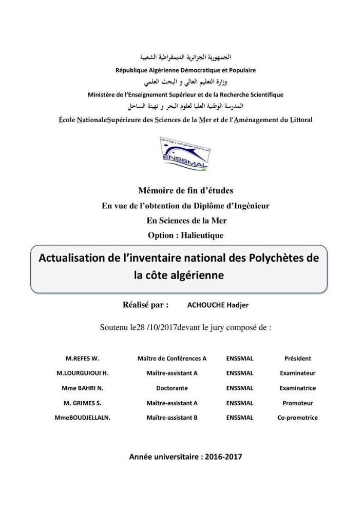 Actualisation de l’inventaire national des Polychètes de la côte algérienne