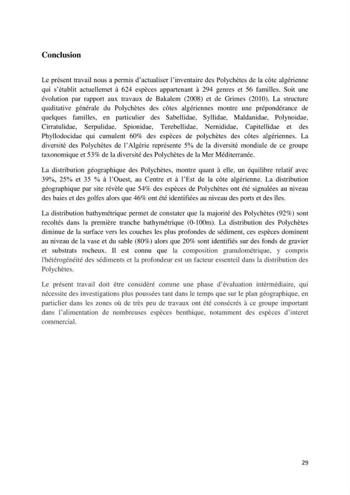 Actualisation de l’inventaire national des Polychètes de la côte algérienne