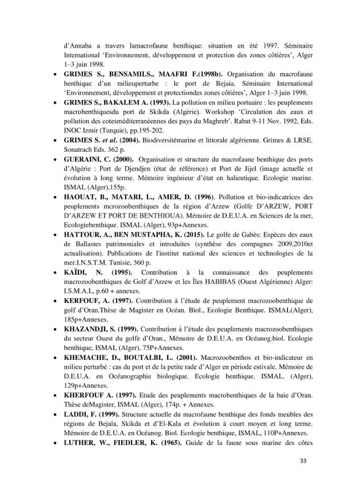 Actualisation de l’inventaire national des Polychètes de la côte algérienne