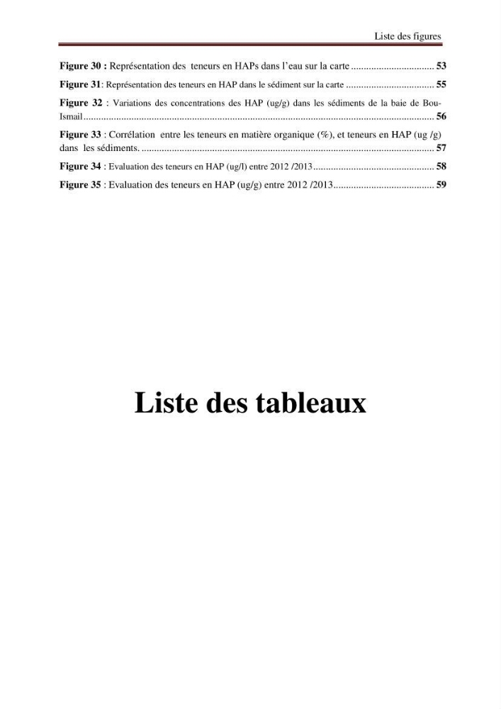 Evaluation de l\'état de la pollution par les hydrocarbures polyaromatiques dans les eaux et sédiments de la baie de Bou-Ismail