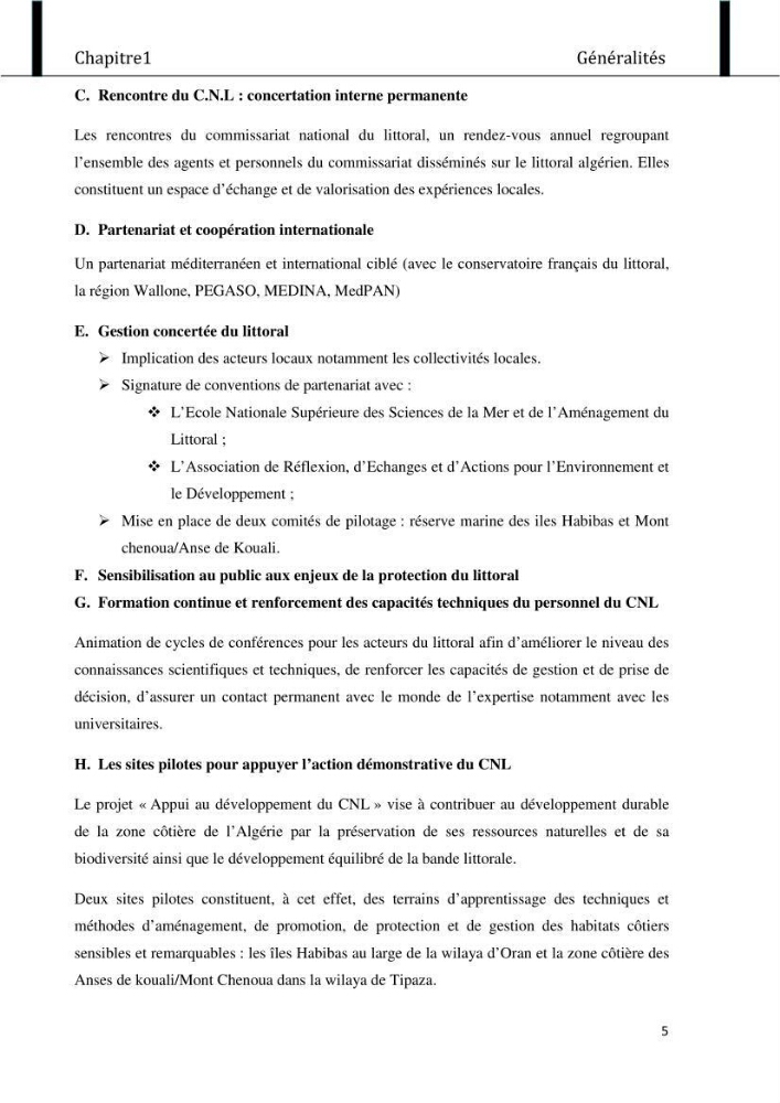 Evaluation de l\'état de mise en oeuvre de la loi 02-02 du 5 février 2002 relative à la protection et à la valorisation littorale dans la wilaya de Chlef \"secteur est\"