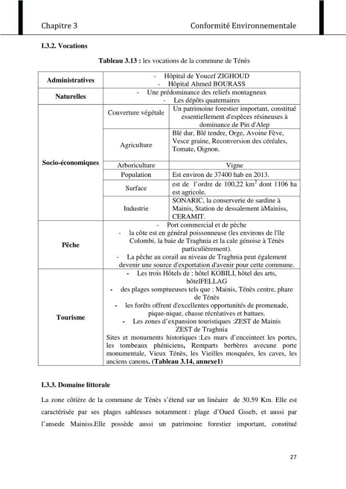 Evaluation de l\'état de mise en oeuvre de la loi 02-02 du 5 février 2002 relative à la protection et à la valorisation littorale dans la wilaya de Chlef \"secteur est\"