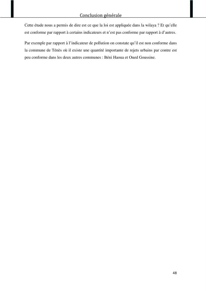 Evaluation de l\'état de mise en oeuvre de la loi 02-02 du 5 février 2002 relative à la protection et à la valorisation littorale dans la wilaya de Chlef \"secteur est\"