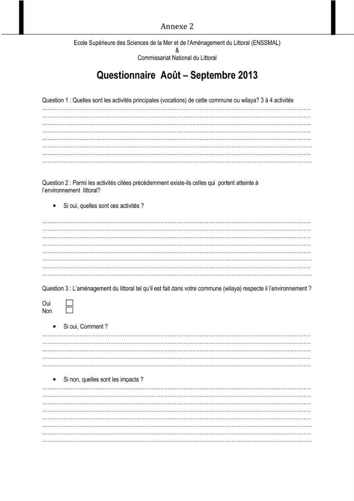 Evaluation de l\'état de mise en oeuvre de la loi 02-02 du 5 février 2002 relative à la protection et à la valorisation littorale dans la wilaya de Chlef \"secteur est\"