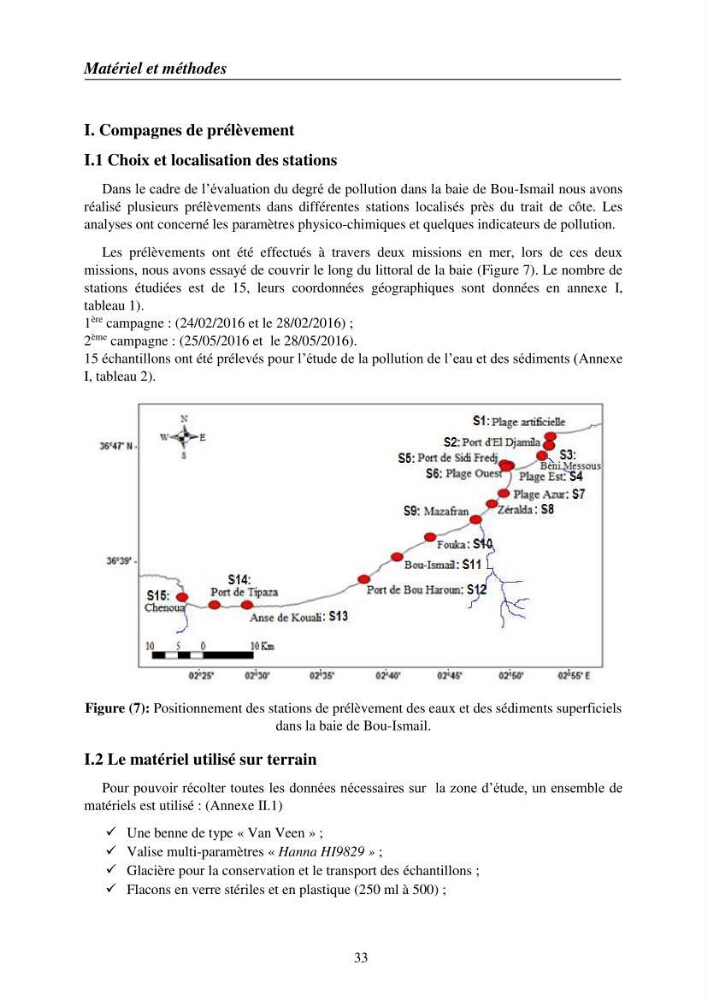 Suivi des pramètres de pollution des eau littorles de de la Baie de Bou-Ismail et impact des aménagemnts coties