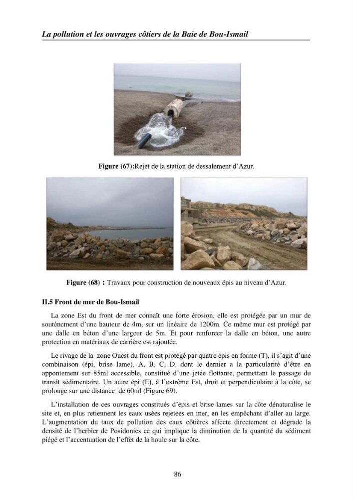 Suivi des pramètres de pollution des eau littorles de de la Baie de Bou-Ismail et impact des aménagemnts coties