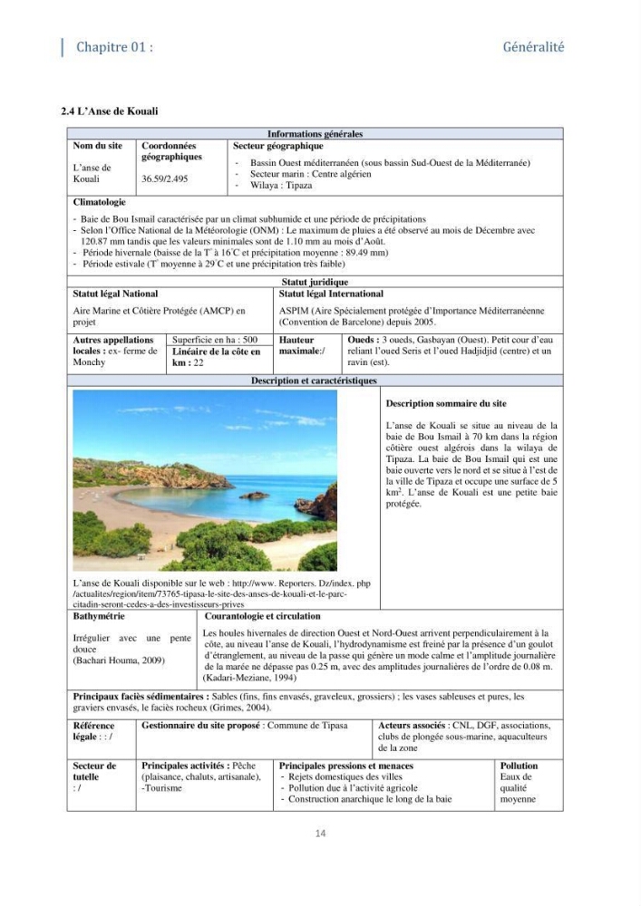 Tester les critères établis par l’UICN concernant les zones clés pour la biodiversité sur quelques habitats remarquables des côtes Algériennes