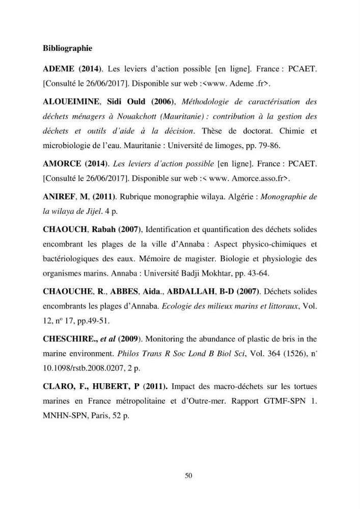 Structure et impacts des macro-déchets au niveau de la zone côtière Algérienjne