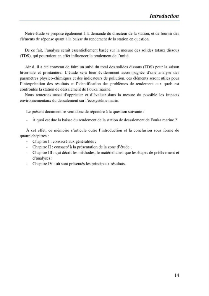 Suivi des solides dissous au voisinage de la station de dessalement de Fouka marine: