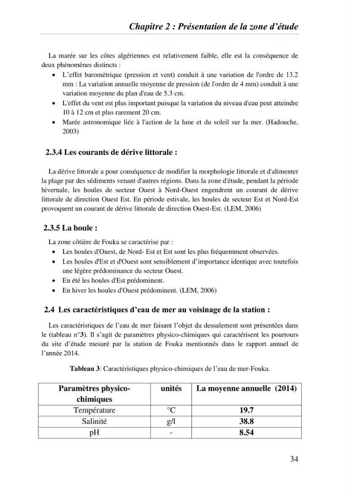 Suivi des solides dissous au voisinage de la station de dessalement de Fouka marine: