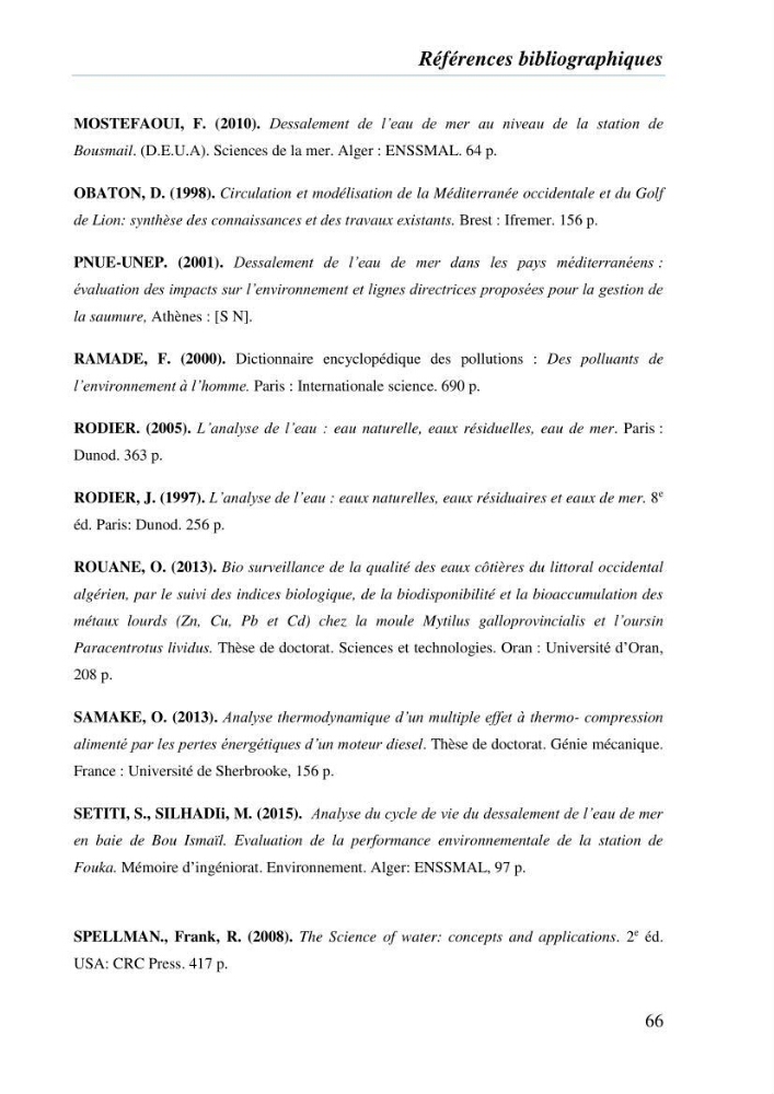 Suivi des solides dissous au voisinage de la station de dessalement de Fouka marine: