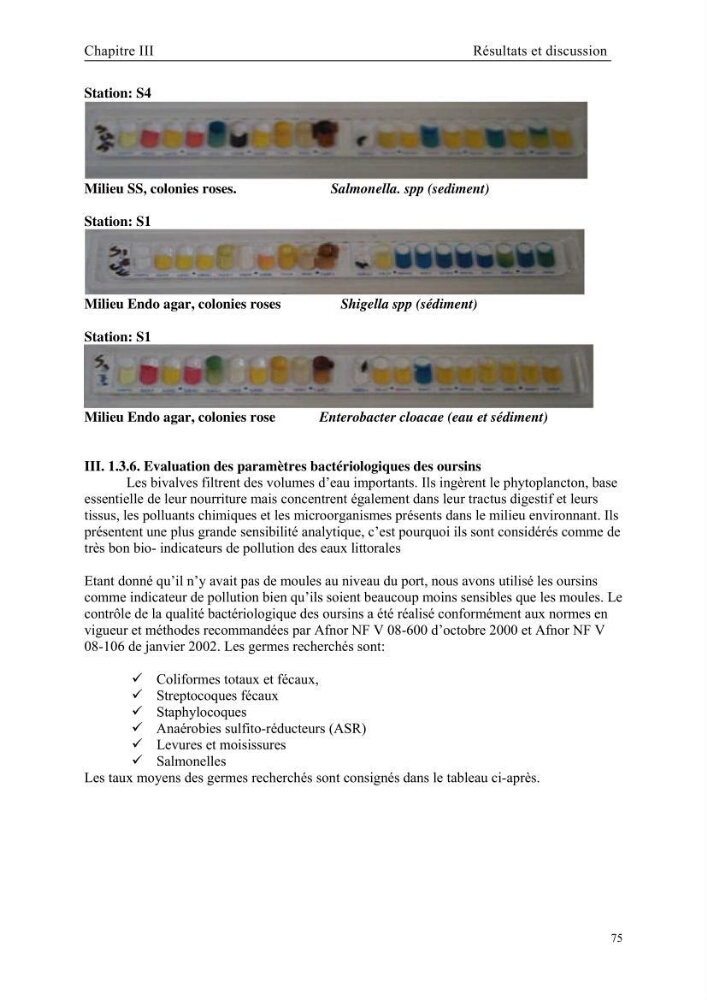 Etude des caractéristiques physiochimiques et bactériologiques des eaux de mer et des sédiments dans le port de plaisance de \"Sidi Fredj\", en vue d\'une immersion