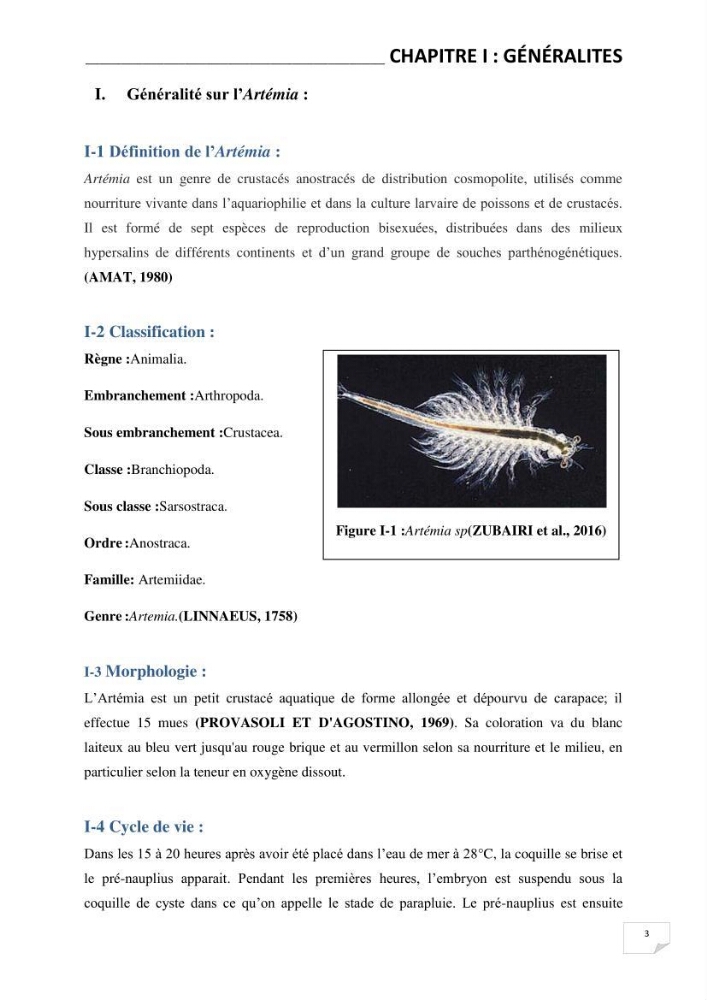 Application de bactéries à fort potentiel probiotique dans un élevage d’Artémia. sp