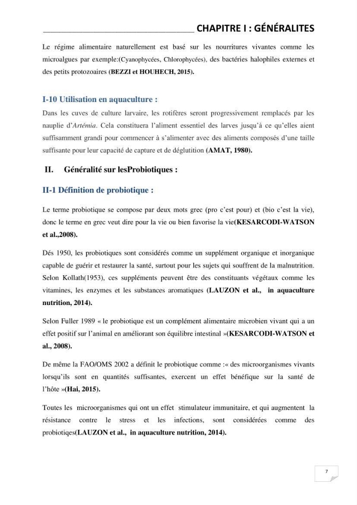 Application de bactéries à fort potentiel probiotique dans un élevage d’Artémia. sp