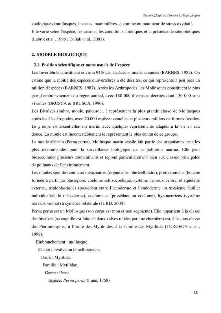Mise au point d\'une technique de dosage de l\'activité des enzymes du stress oxydatif chez la moule Perna Perna (Linnaeus 1758 .: