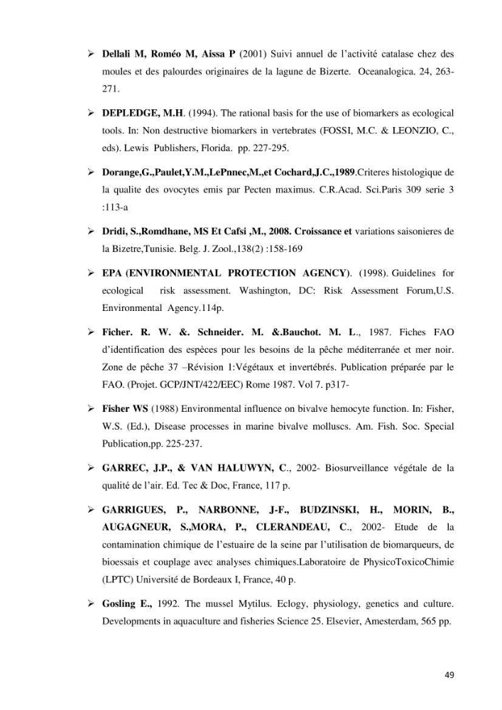 Mise au point d\'une technique de dosage de l\'activité des enzymes du stress oxydatif chez la moule Perna Perna (Linnaeus 1758 .: