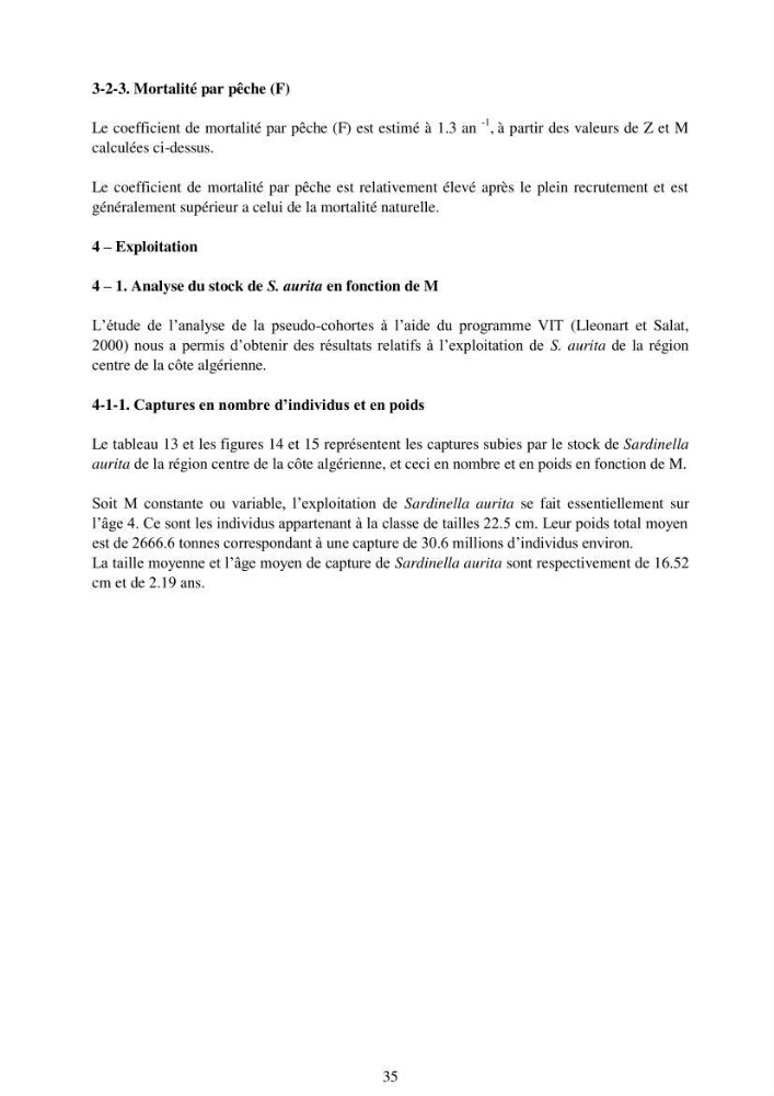 Impact de la variation de la mortalité naturelle (M) par âge sur l\'estimation de la biomasse exploitable de la sardinelle (Sardinella aurita ,Valenciennes 1847) de la région centre de la côte algérienne:
