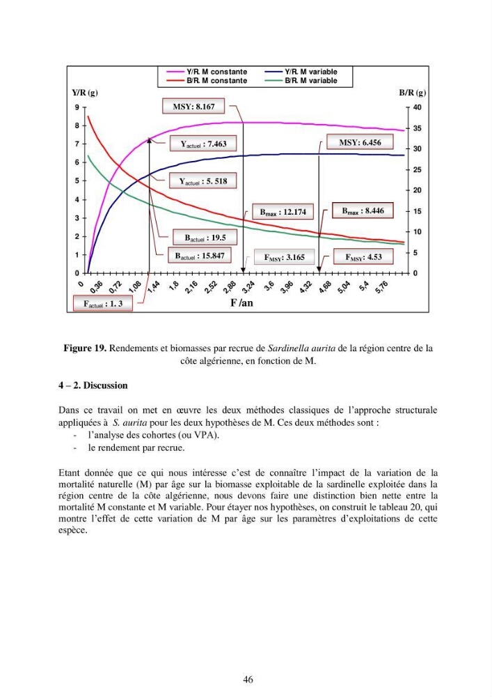 Impact de la variation de la mortalité naturelle (M) par âge sur l\'estimation de la biomasse exploitable de la sardinelle (Sardinella aurita ,Valenciennes 1847) de la région centre de la côte algérienne: