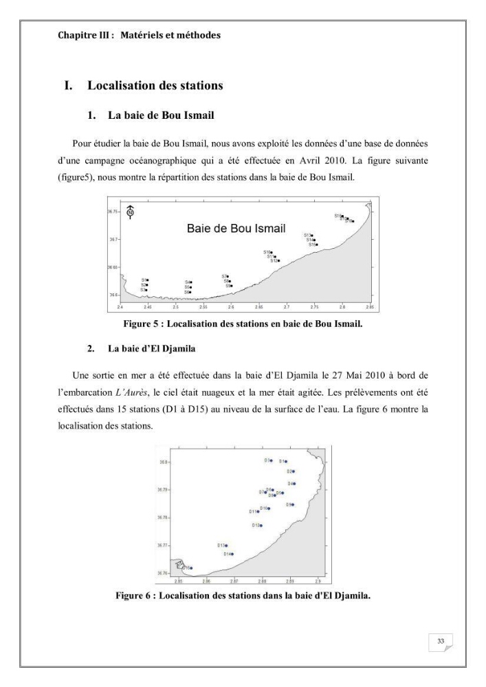 Evaluation de la pollution marine dans la baie d\'Alger et la baie d\'El Djamila: