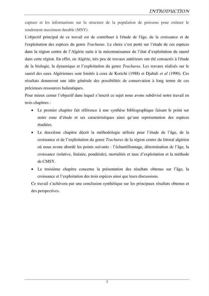 Contribution à l’étude de l’âge, de la croissance et de l’exploitation des espèces du genre Trachurus (Téléostéens, Carangidae) de la région centre du littoral algérien