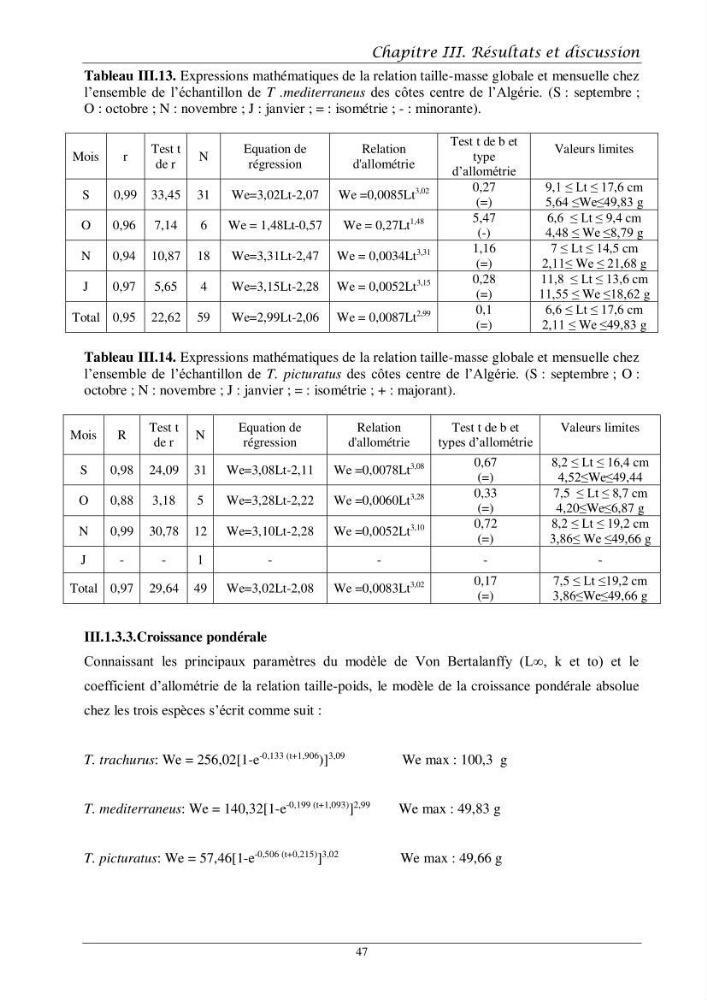 Contribution à l’étude de l’âge, de la croissance et de l’exploitation des espèces du genre Trachurus (Téléostéens, Carangidae) de la région centre du littoral algérien
