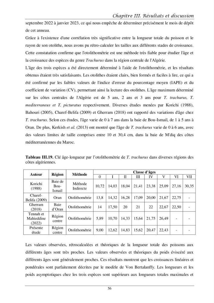 Contribution à l’étude de l’âge, de la croissance et de l’exploitation des espèces du genre Trachurus (Téléostéens, Carangidae) de la région centre du littoral algérien