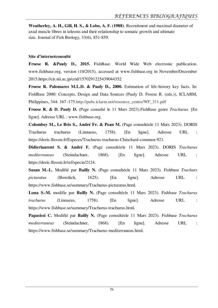 Contribution à l’étude de l’âge, de la croissance et de l’exploitation des espèces du genre Trachurus (Téléostéens, Carangidae) de la région centre du littoral algérien