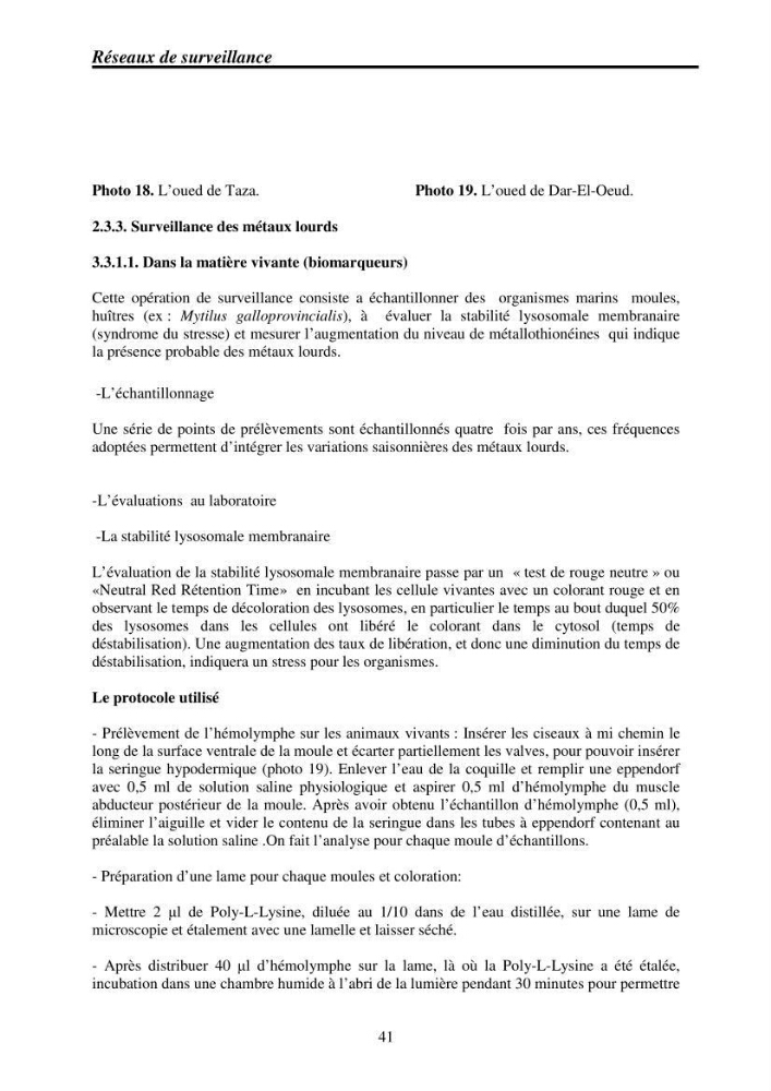 Mise en place de réseaux de surveillance environnementaux de la zone marine côtière de Taza ( wilaya de Jijel):