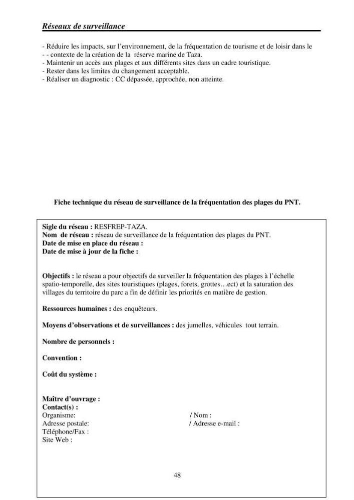 Mise en place de réseaux de surveillance environnementaux de la zone marine côtière de Taza ( wilaya de Jijel):