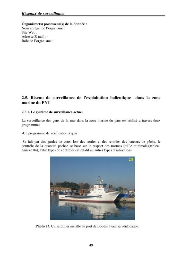 Mise en place de réseaux de surveillance environnementaux de la zone marine côtière de Taza ( wilaya de Jijel):