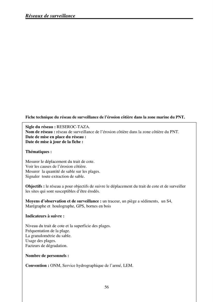 Mise en place de réseaux de surveillance environnementaux de la zone marine côtière de Taza ( wilaya de Jijel):
