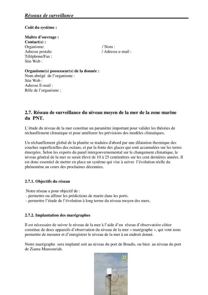 Mise en place de réseaux de surveillance environnementaux de la zone marine côtière de Taza ( wilaya de Jijel):