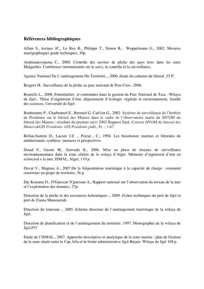 Mise en place de réseaux de surveillance environnementaux de la zone marine côtière de Taza ( wilaya de Jijel):
