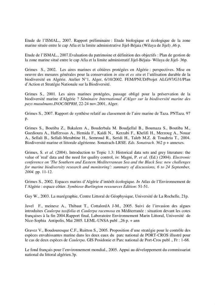 Mise en place de réseaux de surveillance environnementaux de la zone marine côtière de Taza ( wilaya de Jijel):