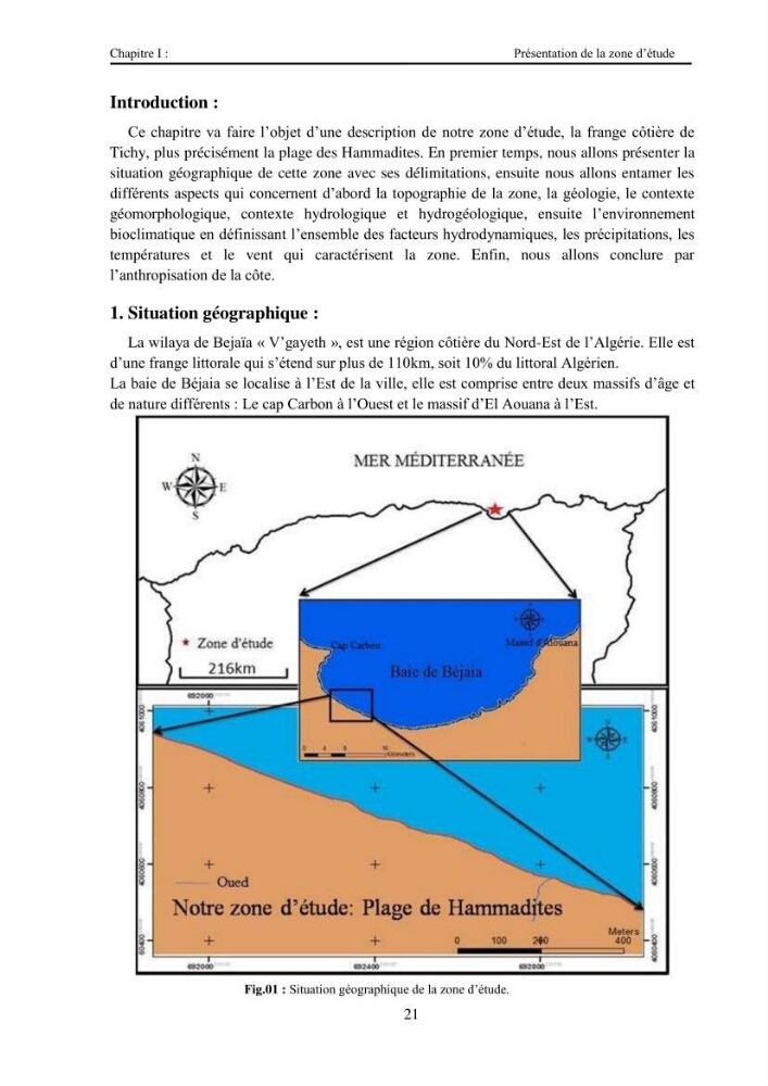 Variabilité spatio-temporelle d\'un littoral sableux; plage des Hammadites Bejaia