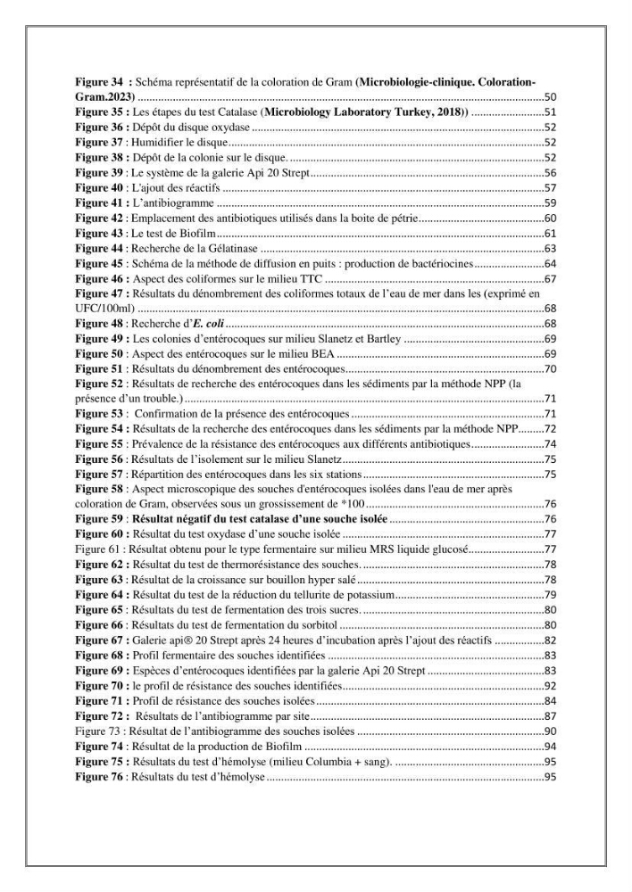 Caractérisation et évaluation de la virulence et de la résistance aux antibiotiques chez les entérocoques isolés dans le milieu marin