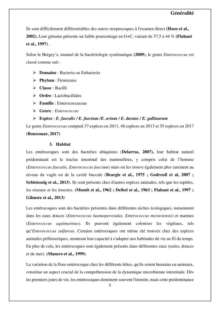 Caractérisation et évaluation de la virulence et de la résistance aux antibiotiques chez les entérocoques isolés dans le milieu marin