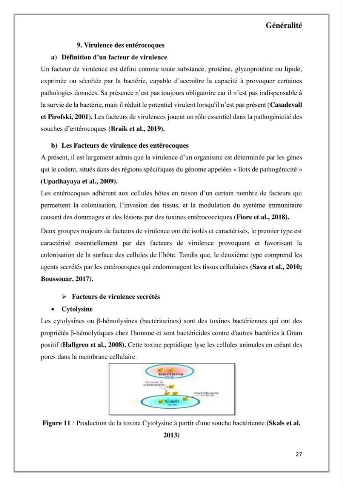 Caractérisation et évaluation de la virulence et de la résistance aux antibiotiques chez les entérocoques isolés dans le milieu marin