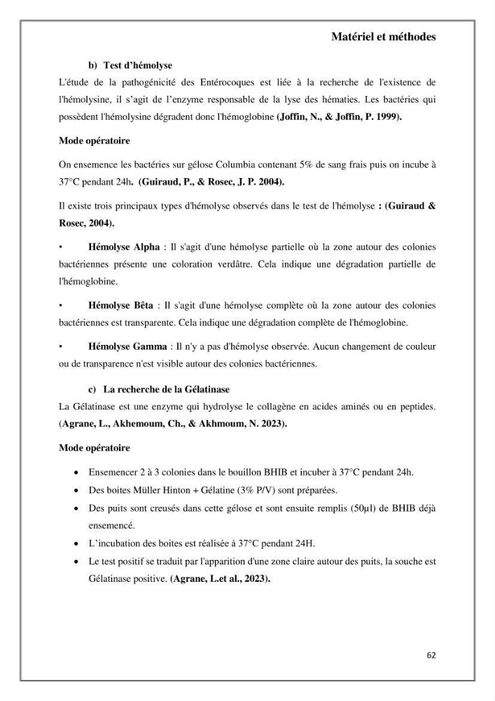 Caractérisation et évaluation de la virulence et de la résistance aux antibiotiques chez les entérocoques isolés dans le milieu marin