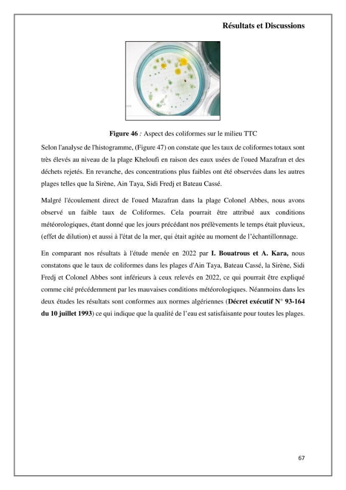 Caractérisation et évaluation de la virulence et de la résistance aux antibiotiques chez les entérocoques isolés dans le milieu marin