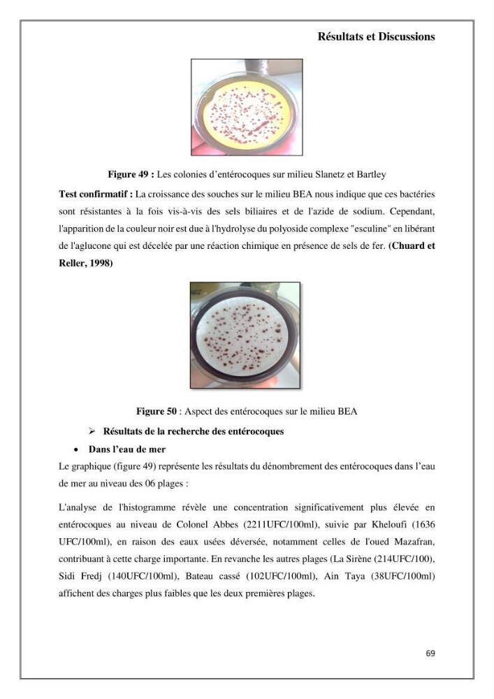 Caractérisation et évaluation de la virulence et de la résistance aux antibiotiques chez les entérocoques isolés dans le milieu marin